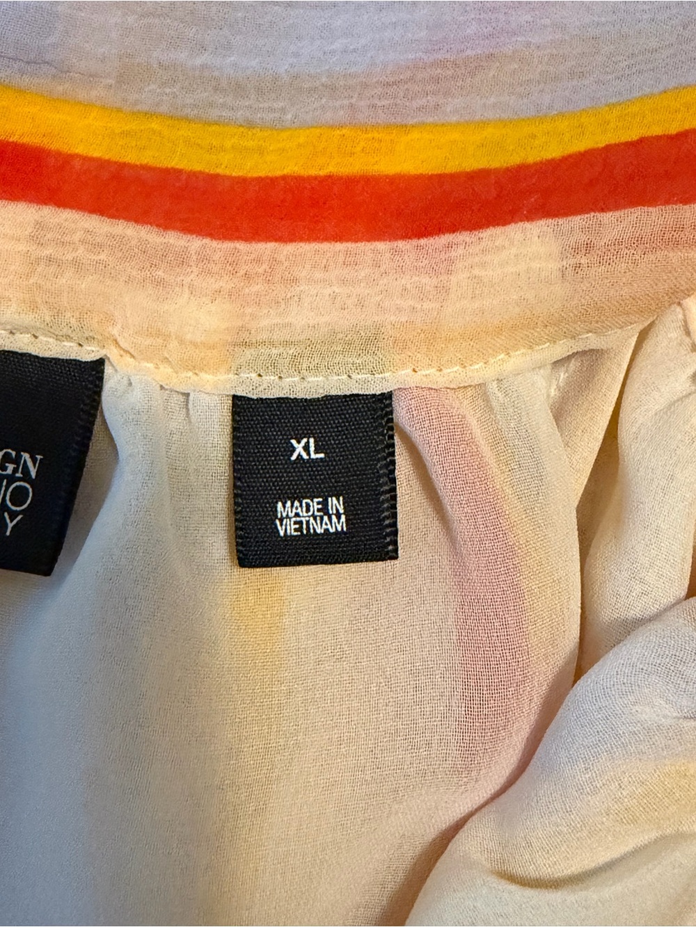 7th Avenue Striped Tie-Neck Blouse in White, Yellow & Orange - Picture 6 of 6